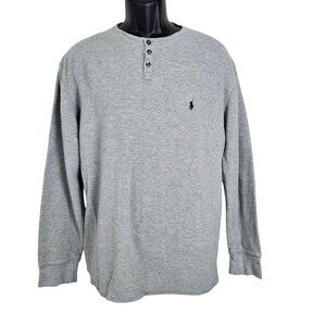Polo Ralph Lauren Gray Waffle-Knit Long Sleeve Henley Shirt XL 100% Cotton Mens